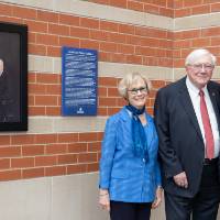 President Emeritus Arend and Nancy Lubbers with a guest at the Arend and Nancy Lubbers Student Services Center Dedication